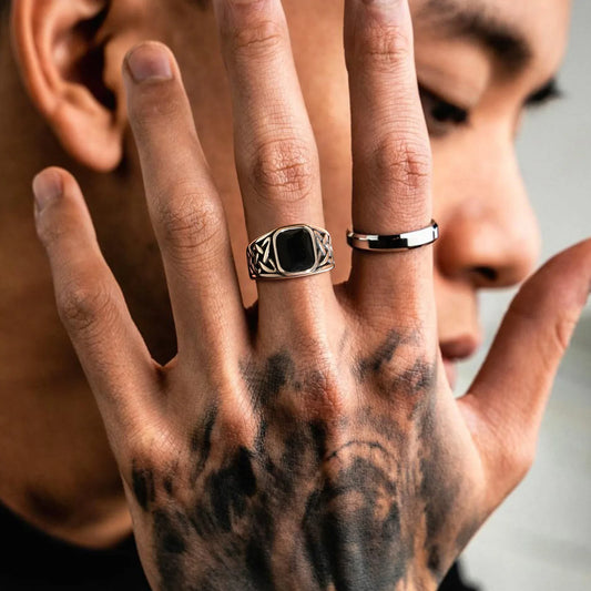Punk Vintage Ethnic Rings for Men - Retro Viking Knot Rune Signet Ring Jewelry