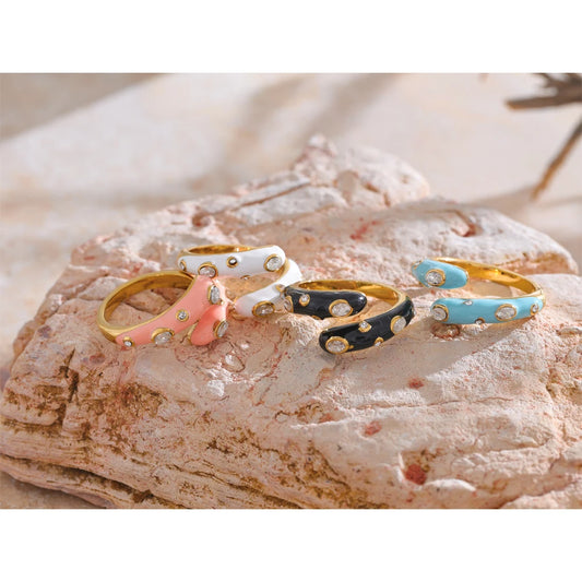 Yhpup Adjustable Candy Y2K Enamel Open Ring - Stylish Jewelry Gift in Blue, White, Black, and Pink