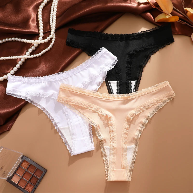FINETOO 3Pcs Lace Panties Set - Sexy Low-Waist Thongs