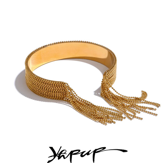 Yhpup Hot Style Stainless Steel Chain Tassel Cuff Bracelet Bangle - 18K Gold Color Plated Fashion Jewelry