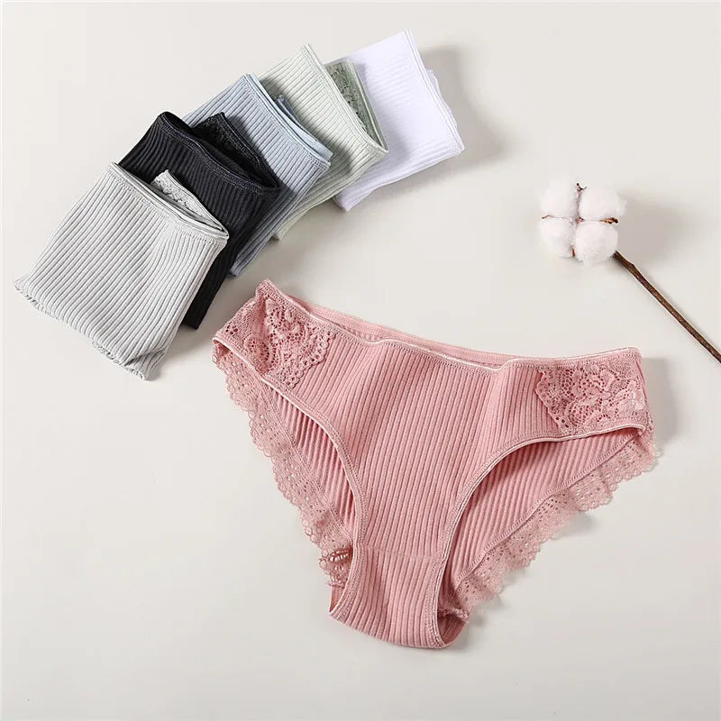 FINETOO 3Pcs Women Cotton Panties - Soft Lace Briefs