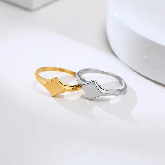 Stainless Steel Floral Signet Ring - Celestial CZ North Star Design for Men and Women