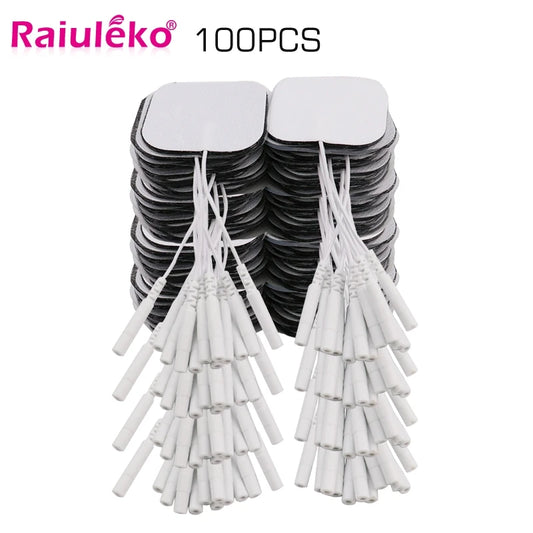 20/100p 5x5cm TENS EMS Nerve Muscle Stimulator Gel Electrode Pads with 2mm Plug