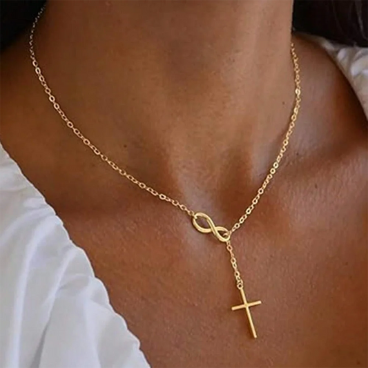 DGIDDK Stainless Steel Infinite Lucky 8 Cross Pendant Y Necklace - Women's Anti-Allergy Faith Forever Jewelry