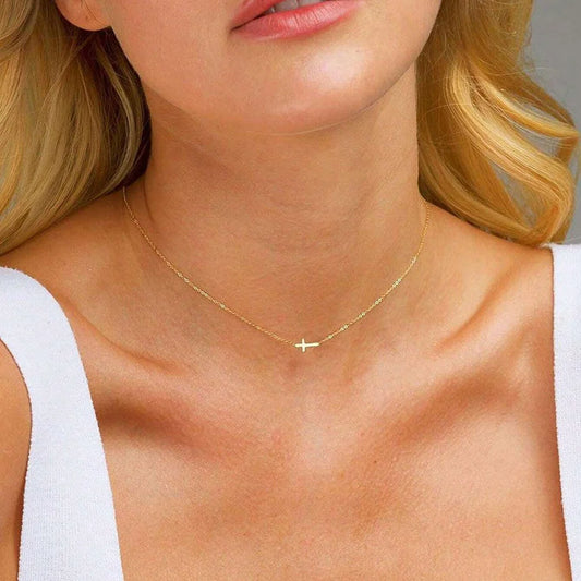DGIDDK Stainless Steel Delicate Vintage Cross Pendant Necklace - Simple Fashion Faith Jewelry for Women