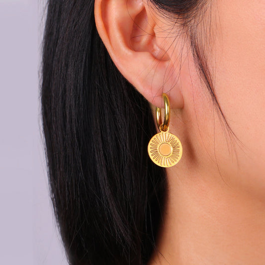 Skyrim Sun Pendant Drop Earrings - Women’s Stainless Steel Gold Color Hoop Earrings - Bohemian Jewelry for New Year Gifts - Wholesale Available