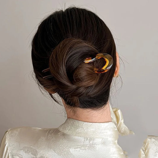 U-Shaped Tortoiseshell Hair Fork - Stylish Hair Accessories for Women & Girls