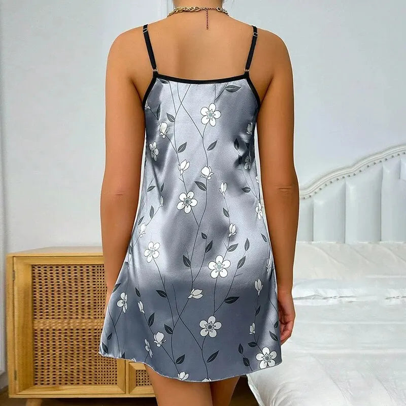 Women's Satin Floral Print Nightdress