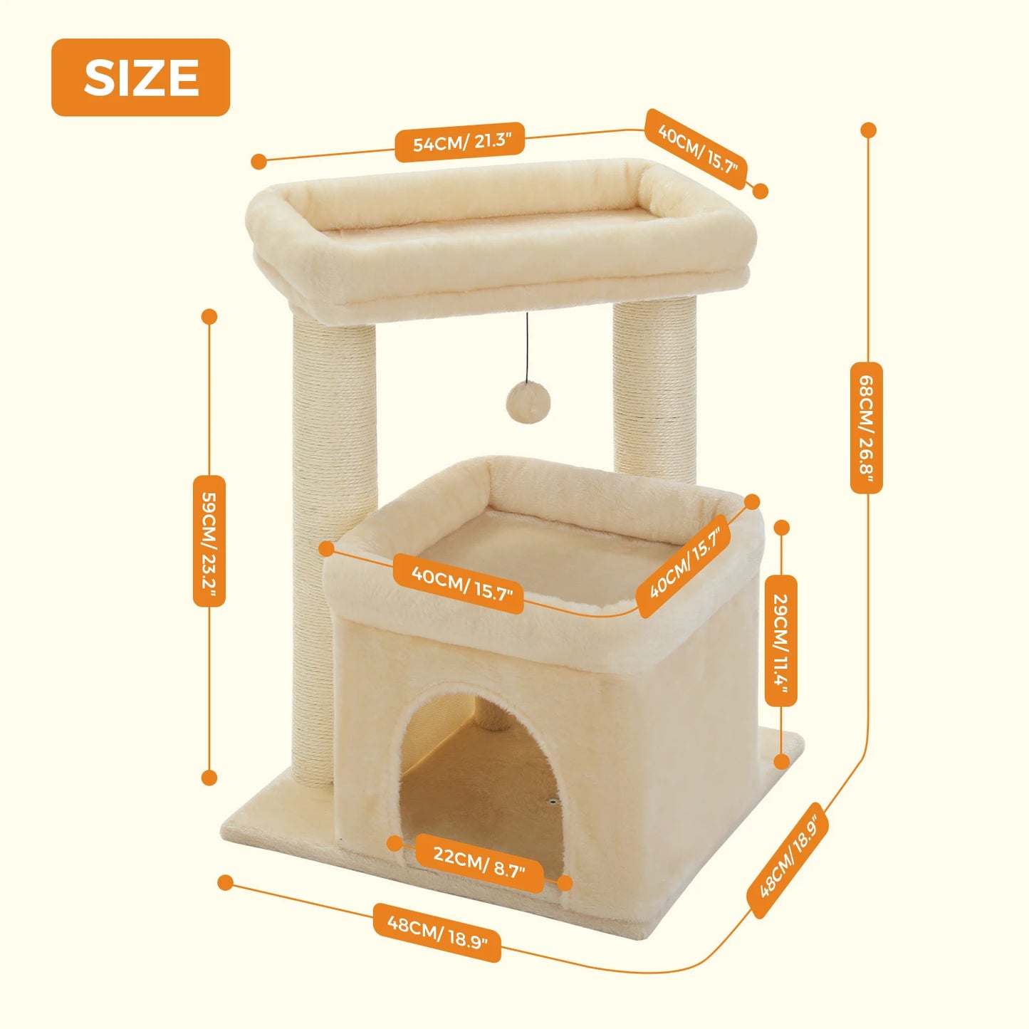 Cozy Cat Tree Tower for Indoor Cats with Double Large Perch and Private Condo