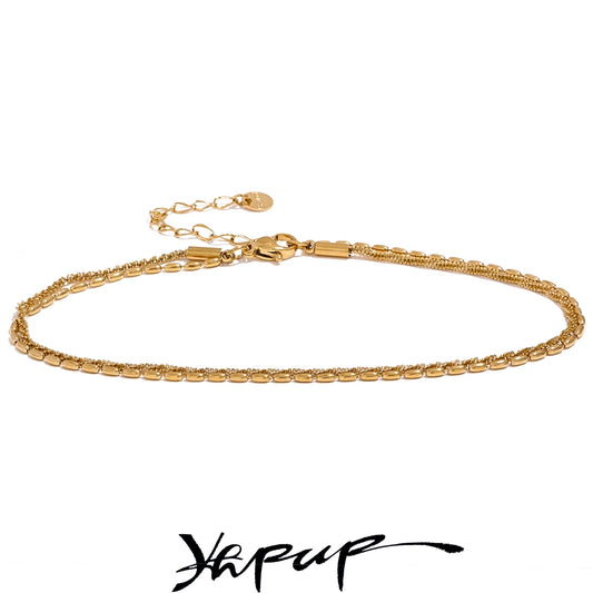 Yhpup Classic Double Layer Exquisite Chain Stainless Steel Stylish Anklet for Women - Trendy Summer Charm in Gold and Silver