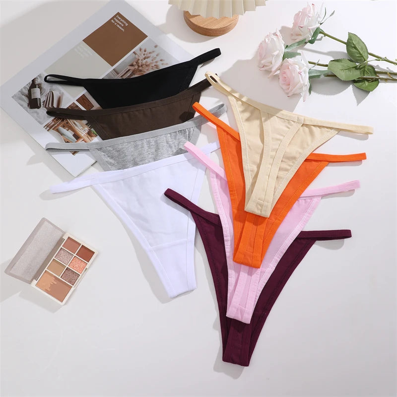 4Pcs Women's Cotton Thongs - Sexy Thin Waist Underwear