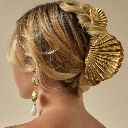 Fashion Gold Color Metal Shell Hair Claws for Women - Trendy Crab Clamps and Clips