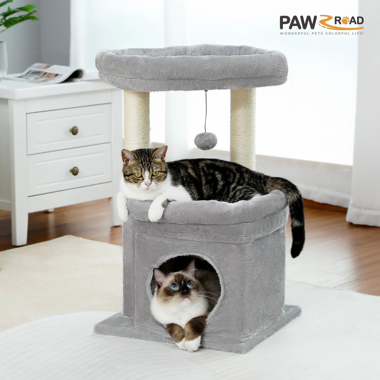 Cozy Cat Tree Tower for Indoor Cats with Double Large Perch and Private Condo