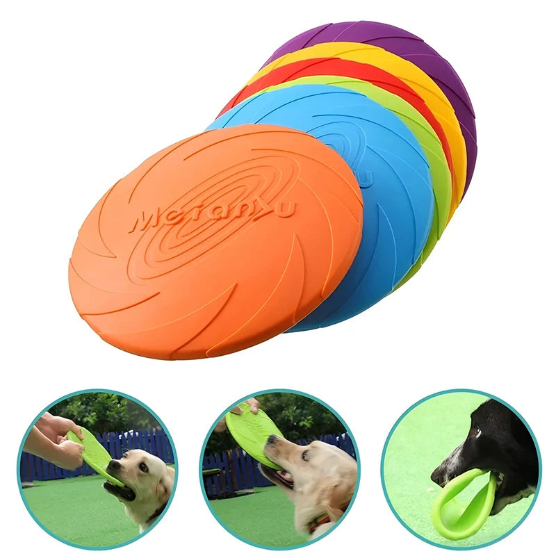 Silicone Flying Disc Dog Toy - Multicolor, Durable Chew Toy for Outdoor Fun
