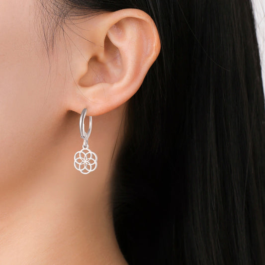 Flower of Life Drop Earrings - Stainless Steel Sacred Geometry Jewelry for Women and Girls