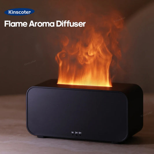 New Simulation Flame Aromatherapy Machine Mini Air Humidifier with LED Colorful Light and Timer