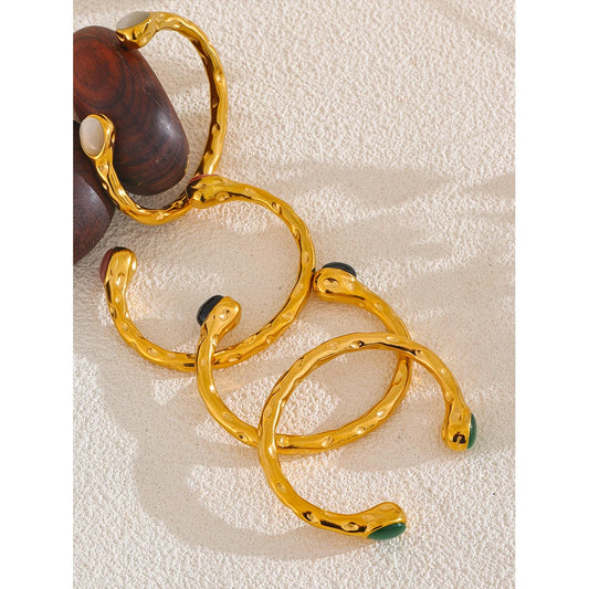 Yhpup 62mm High Quality Stainless Steel Multicolored Natural Stone Golden Cuff Open Bracelet Bangle - Water Resistant Jewelry