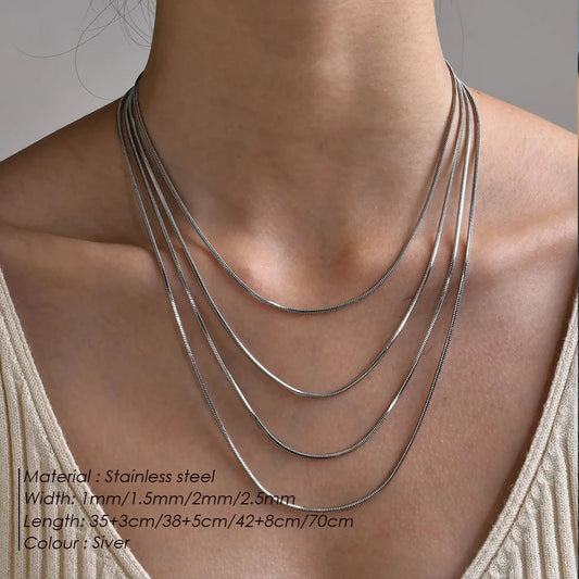 eManco Silver Color Snake Chain Choker - Minimalist Stainless Steel Necklace for Men & Women