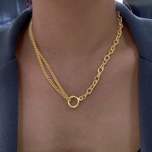 Oval Cable Link Double Cuban Chain Necklace for Women - Stainless Steel Fashion Jewelry