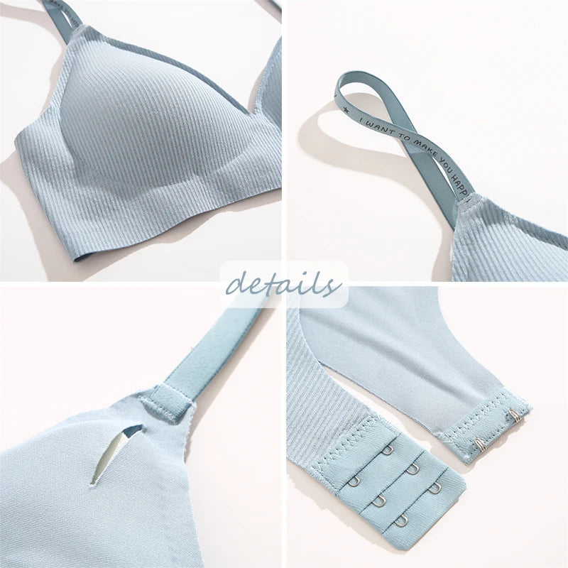 FINETOO Women Wireless Bra Set - Trendy Deep V Padded Bralette