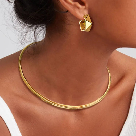 Adjustable Open Collar Choker Necklace for Women | Simple Stainless Steel Jewelry