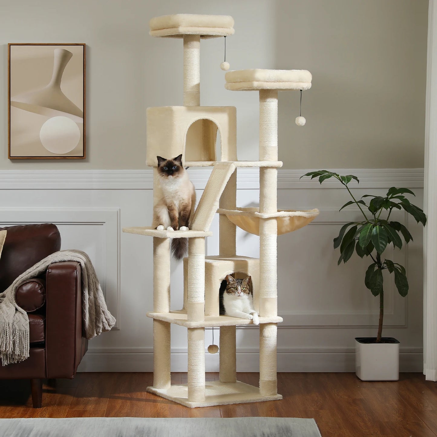 Large Cat Tree Tall Cat Tower for Indoor Cats - Multi-Level Plush Cat Condo with Scratching Posts and Perches