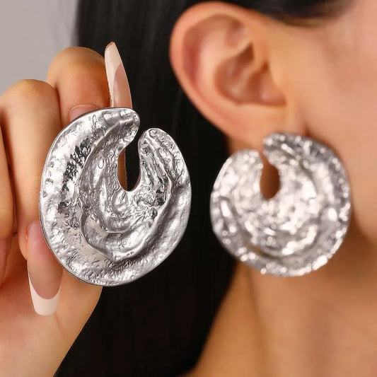 Vintage Gold Color Geometric Texture Stud Earrings for Women
