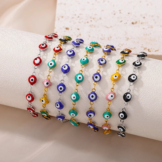 Stainless Steel Evil Eye Bracelet for Women - Enamel Blue Bead Bracelet for Summer Beach Style