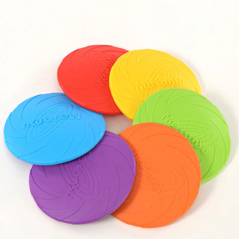 Silicone Flying Disc Dog Toy - Multicolor, Durable Chew Toy for Outdoor Fun