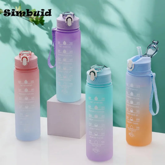 Gradient Color Sports Bottle with Time Scale – 600ML/750ML/1000ML Portable Fitness Mug