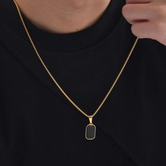Stylish Men's Black Enamel Necklaces - Stainless Steel Geometric Square Pendant Jewelry