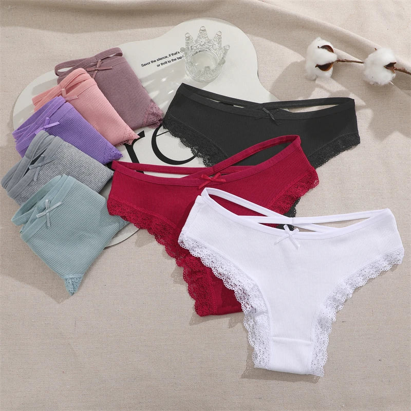 2PCS Cotton Lace Brazilian Briefs for Women