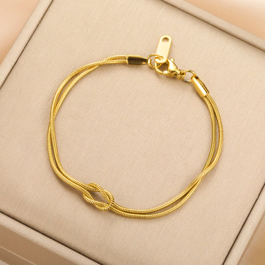 Skyrim Double Snake Chain Love Knot Bracelet - Adjustable Stainless Steel Jewelry for Couples
