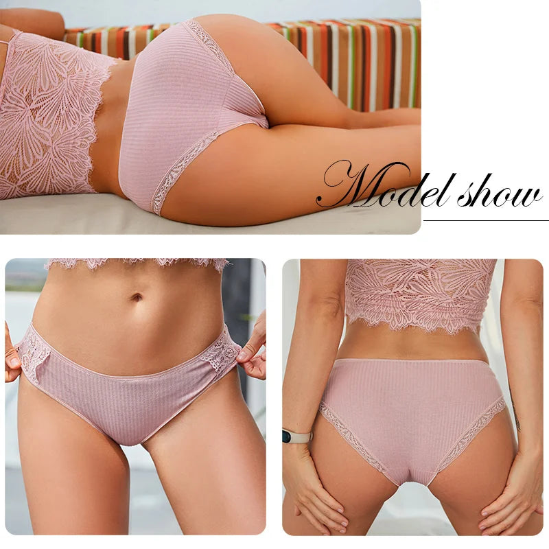 FINETOO 3Pcs Women Cotton Panties - Soft Lace Briefs