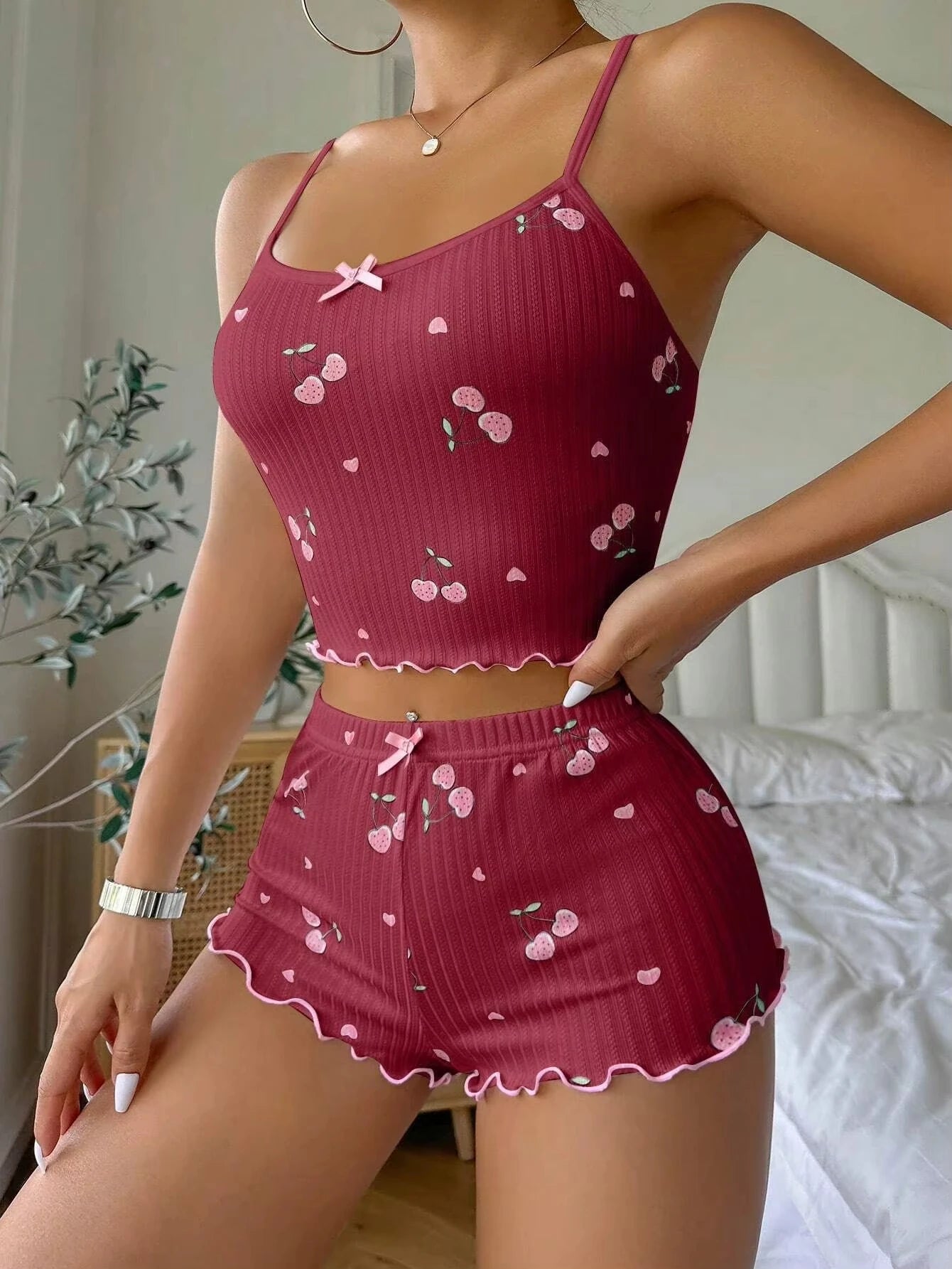 Women's Summer Pajama Set with Heart Print