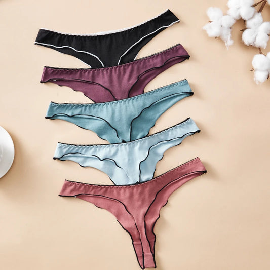4-Piece Women's Cotton Solid Color Thong Set - Sexy & Comfortable Low-Waist Underwear