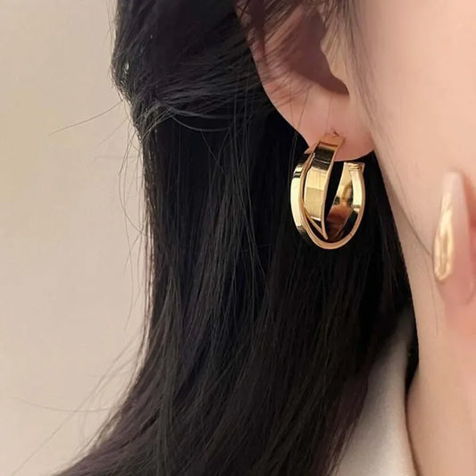 Fashion Metal Geometric Circular Hoop Earrings for Women - Punk Silver Twist C Shape Drop Earrings