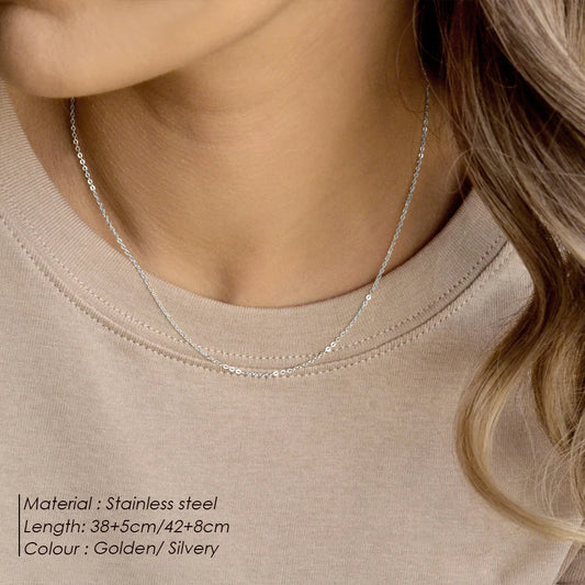 eManco Fine Chain Necklace - Stainless Steel Silver Color Plating for Women