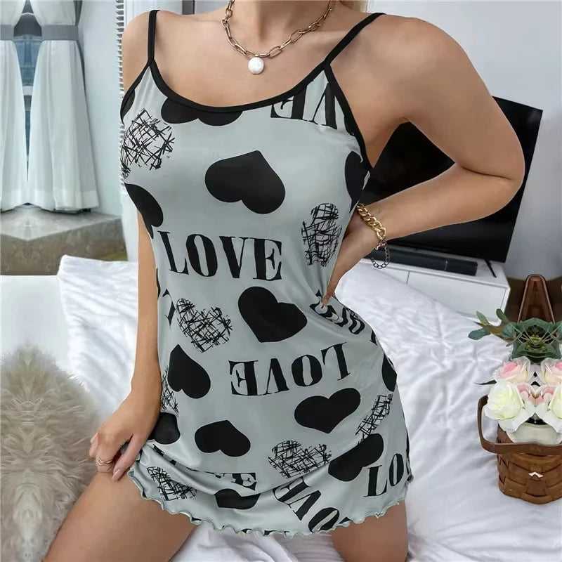 Summer Women's Sexy Halter Nightgown with Cute Printing