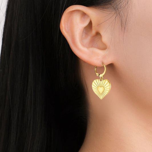 Skyrim Gold Color Stainless Steel Women's Heart Starfish Sun Pendant Hoop Earrings - Fashion Jewelry Gift