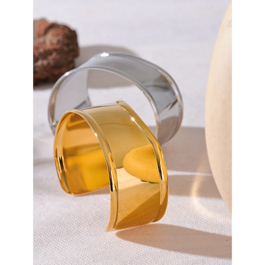 Yhpup High Quality Stainless Steel Wide Cuff Open Bracelet - Waterproof Personalized Unisex Jewelry