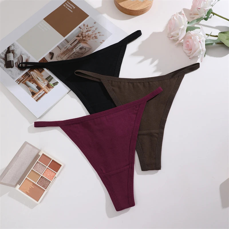 4Pcs Women's Cotton Thongs - Sexy Thin Waist Underwear