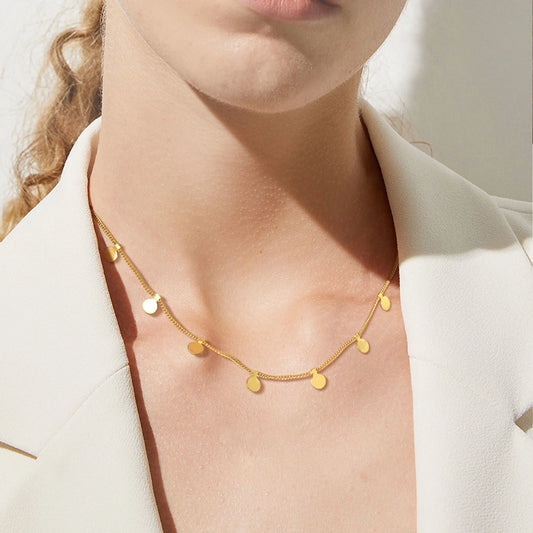 Delicate Small Multiple Coins Disc Necklace for Women - Gold Stainless Steel Waterproof