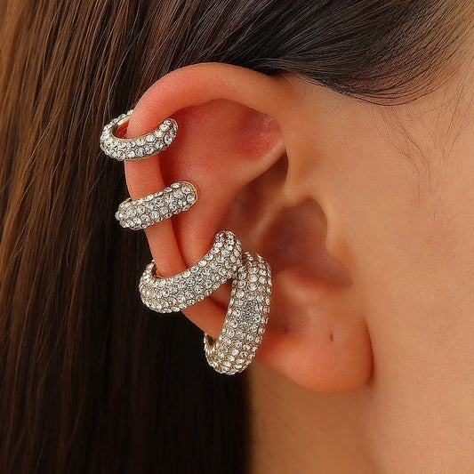 Gold C Shape Round Cartilage Clip Earrings for Women - Luxury Crystal Geometric Ear Cuff Jewelry