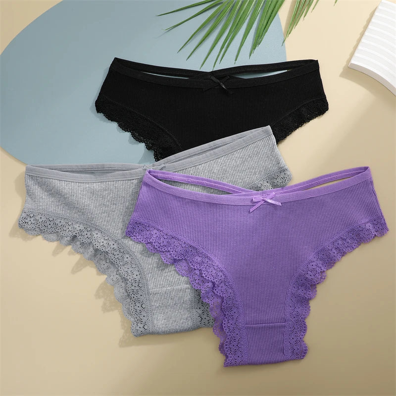2PCS Cotton Lace Brazilian Briefs for Women