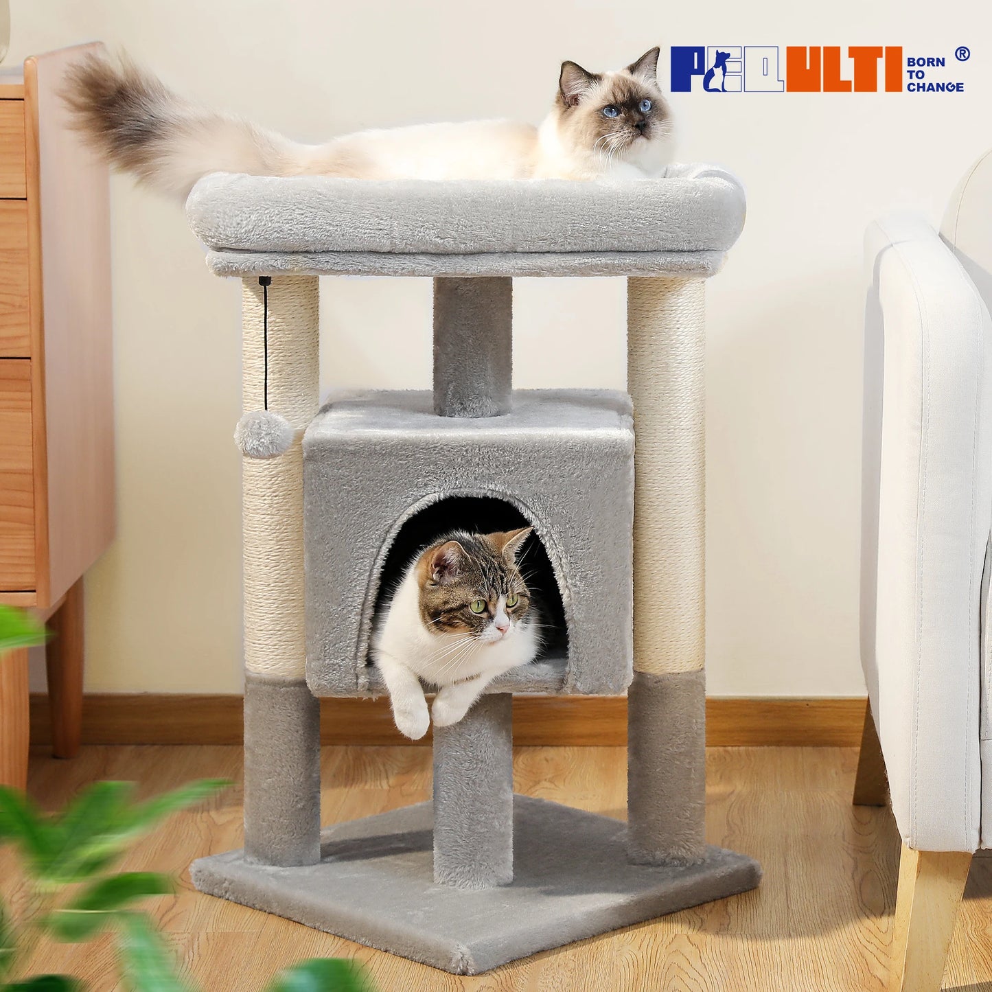 Cozy Cat Tree Tower for Indoor Cats with Double Large Perch and Private Condo