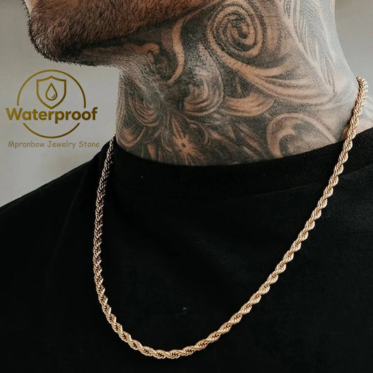Minimalist Twist Rope Chain Necklace for Men & Women - Stylish Stainless Steel Jewelry in Gold, Silver, and Black