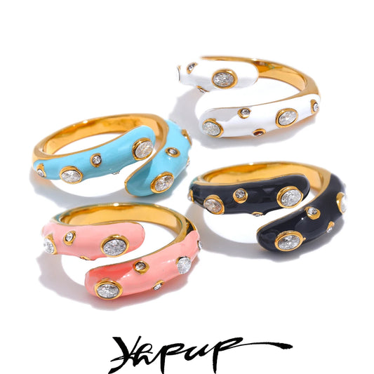 Yhpup Adjustable Candy Y2K Enamel Open Ring - Stylish Jewelry Gift in Blue, White, Black, and Pink