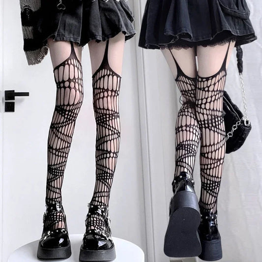 Gothic Bat Long Fishnet Stockings for Women - Harajuku Alternative Tights
