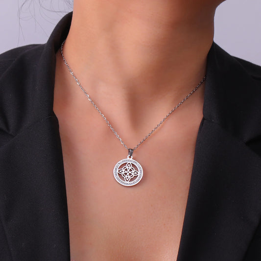 Skyrim Witchcraft Witch Knot Necklace - Stainless Steel Amulet with Clear Zircon Pendant | Perfect Wicca Jewelry Gift
